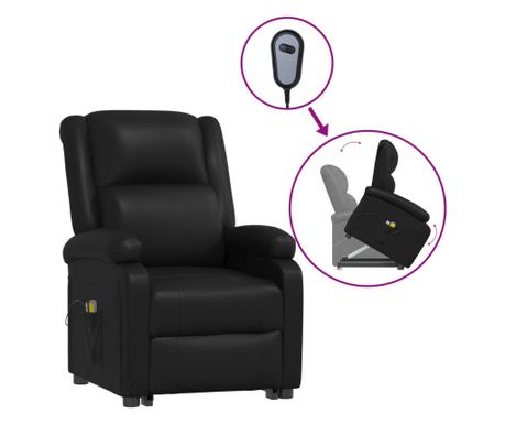Fotoliu de masaj electric cu ridicare, negru, piele ecologică