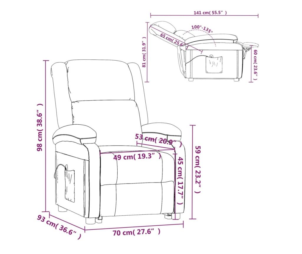 Електрически реклайнер, цвят виночервено, кадифе - 11