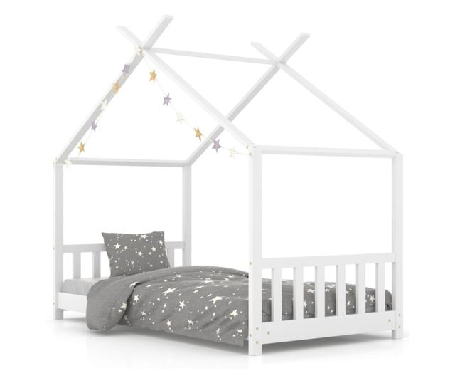 Παιδικό Κρεβάτι, Λευκό, 80 x 160 εκ., Μασίφ Ξύλο Πεύκου