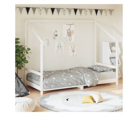 Παιδικό Κρεβάτι, Λευκό, 90x200 εκ., Μασίφ Ξύλο Πεύκου