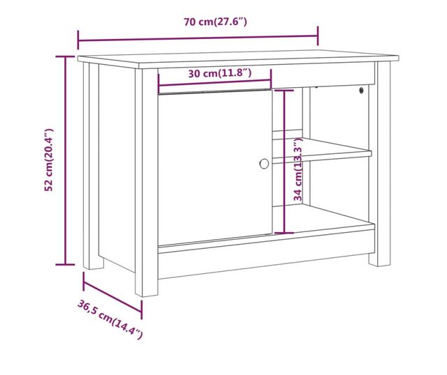 Comodă TV, alb, 70x36,5x52 cm, lemn masiv de pin