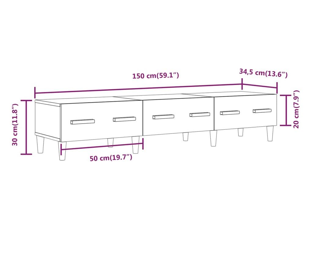 Visokosijajni beli TV regal, 150x34,5x30 cm, iverna plošča - 9