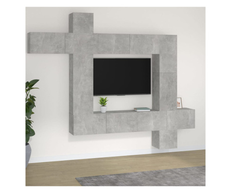 Set comodă TV, 9 piese, gri beton, lemn prelucrat