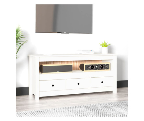 Comodă TV, alb, 114x35x52 cm, lemn masiv de pin