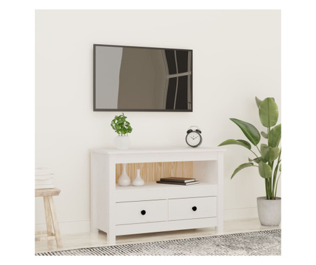 Comodă TV, alb, 79x35x52 cm, lemn masiv de pin