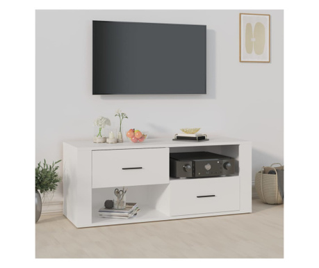 Comodă TV, alb, 100x35x40 cm, lemn prelucrat