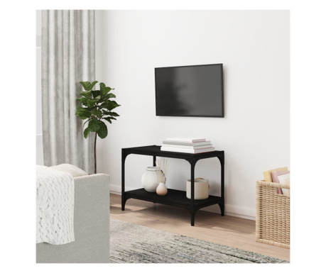 Comodă TV, negru, 60x33x41 cm, lemn prelucrat și oțel