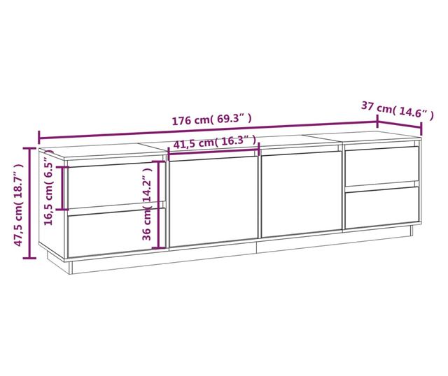 Comodă TV, alb, 176x37x47,5 cm, lemn masiv de pin