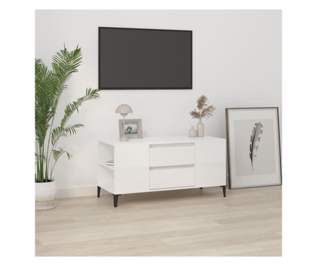 Comodă TV, alb extralucios, 102x44,5x50 cm, lemn prelucrat