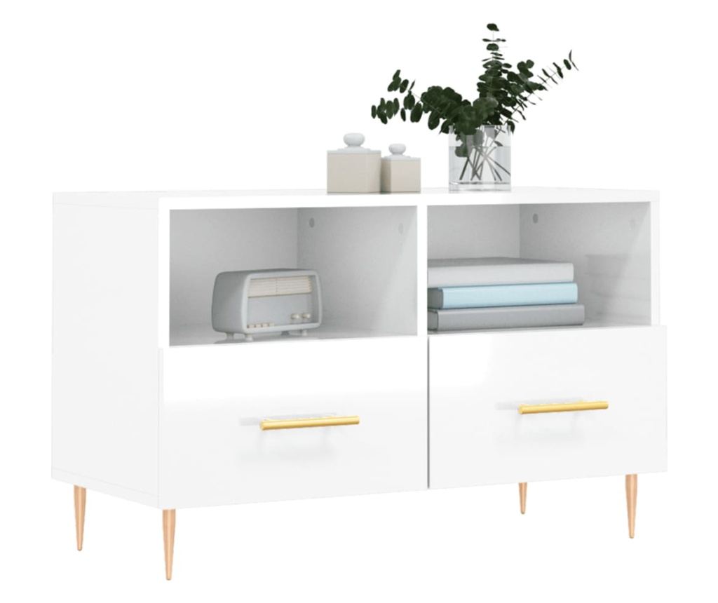 TV komoda, bijela visokog sjaja, 80x36x50 cm, obrađeno drvo - 3