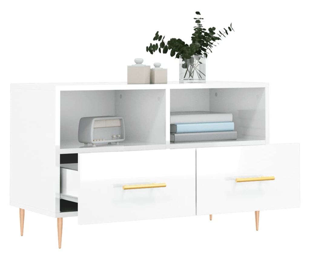 TV komoda, bijela visokog sjaja, 80x36x50 cm, obrađeno drvo - 4