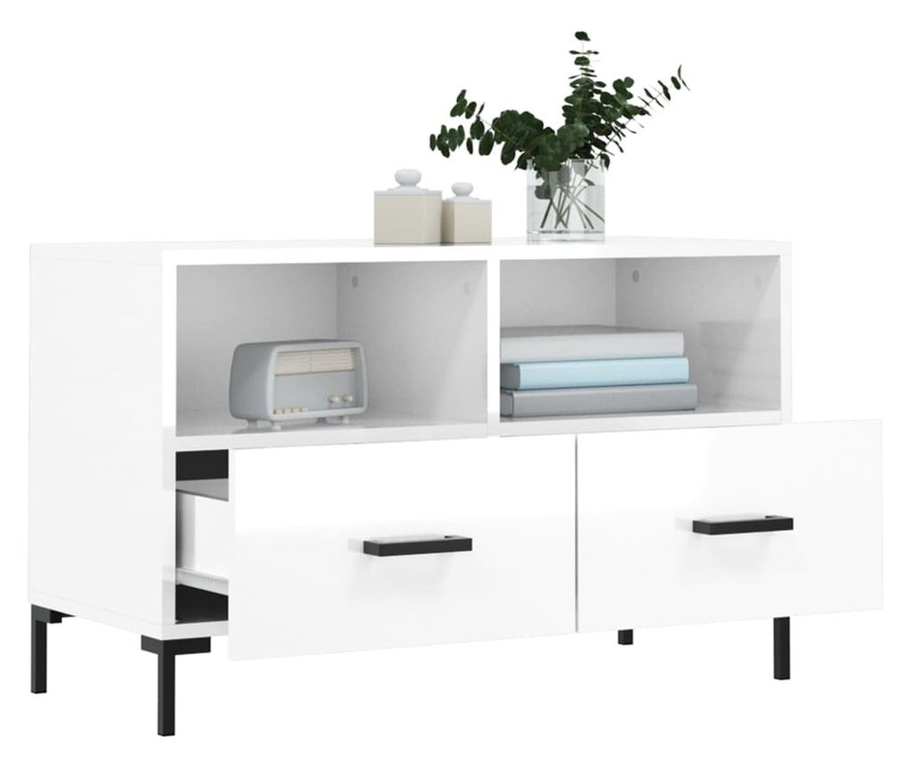 Visokosjajni bijeli TV ormarić, 80x36x50 cm, konstruirano drvo - 4