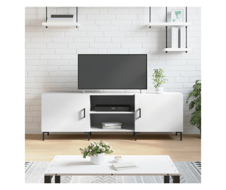 Comodă TV, alb extralucios, 150x30x50 cm, lemn compozit