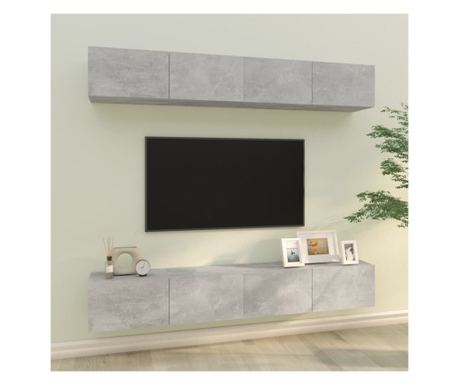 Dulapuri TV de perete, 4 buc., gri beton, 100x30x30 cm