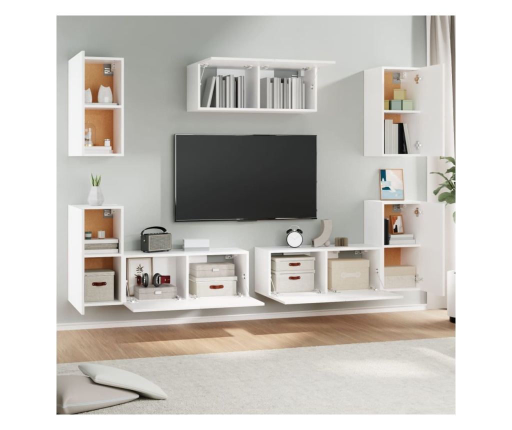 Set TV ormarića, 7 komada, Bijela, Konstruirano drvo - 3