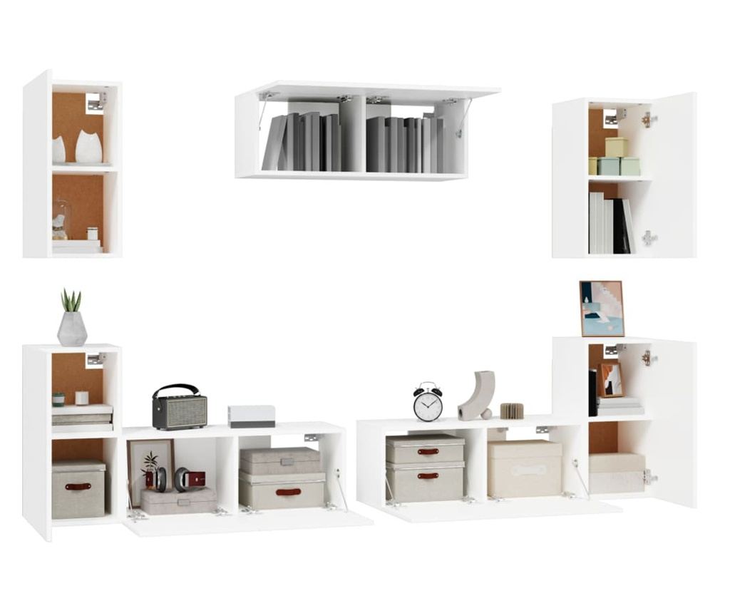 Set TV ormarića, 7 komada, Bijela, Konstruirano drvo - 4