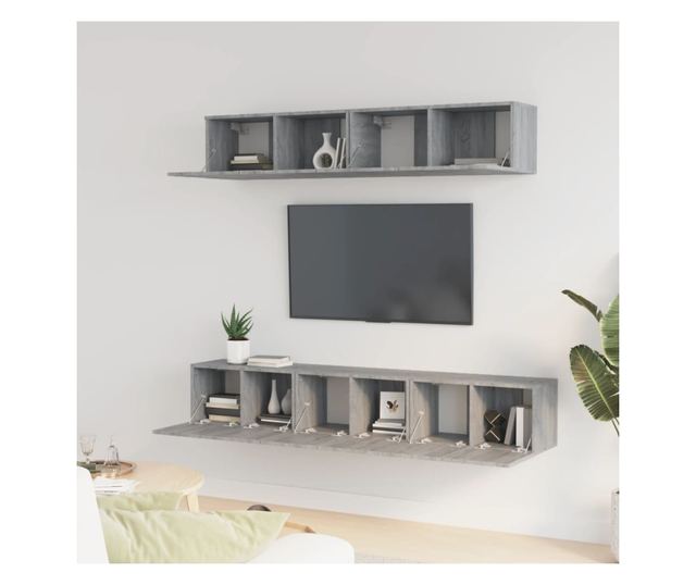 Set dulapuri TV, 5 piese, gri sonoma, lemn prelucrat