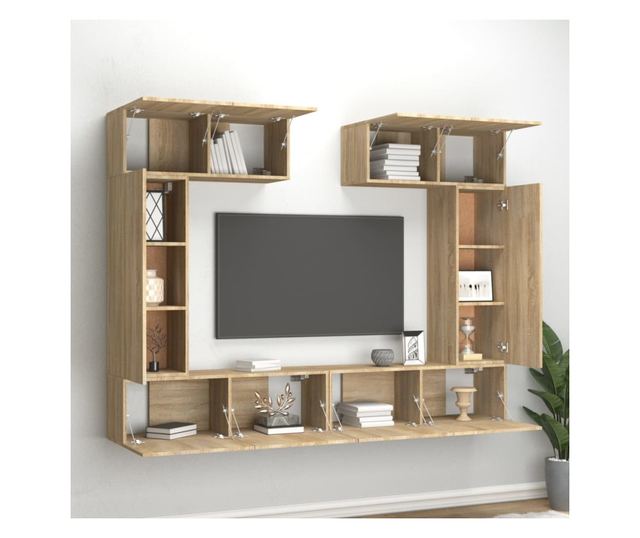 Set dulap TV, 6 piese, stejar sonoma, lemn prelucrat