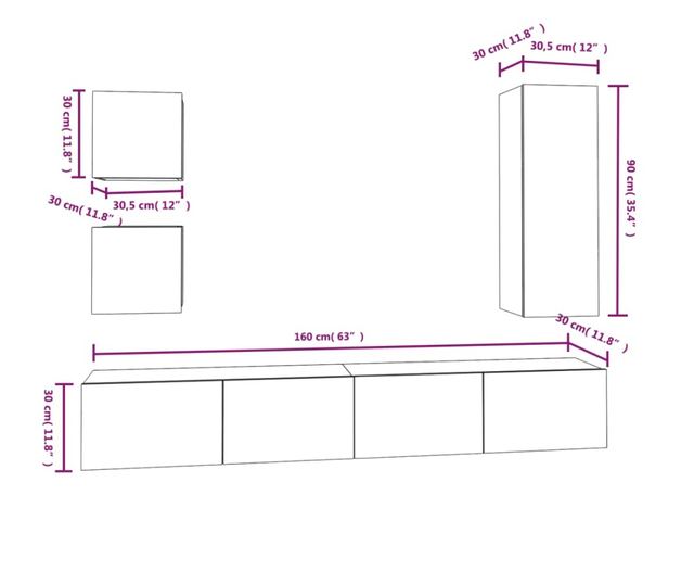Zestaw szafki TV, 5 części, biały, drewno przetworzone