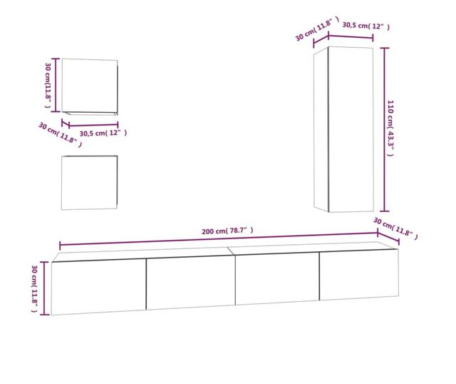 Set TV omare, 5 delov, sonomaski hrast, obdelano leso