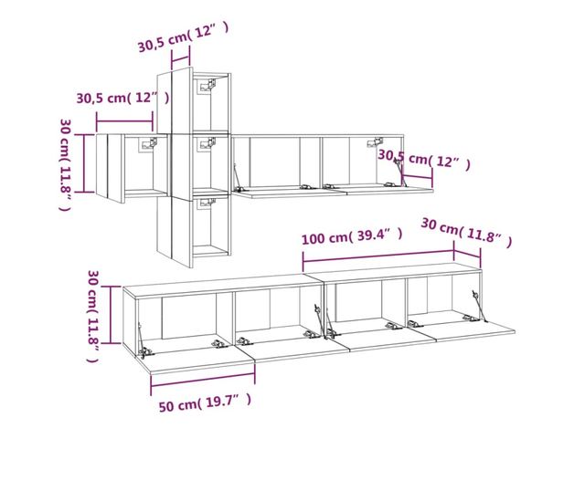 Set dulapuri TV, 7 piese, gri sonoma, lemn prelucrat