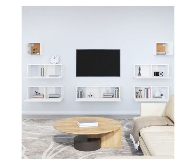 Zestaw szafki TV, 7 części, biały, drewno przetworzone