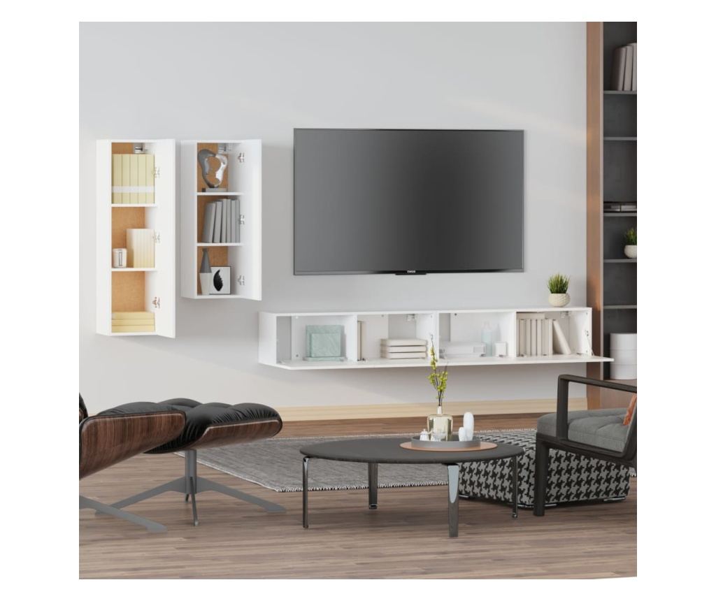 Garnitura TV ormarića, 4 komada, bijela, Konstruirano drvo - 3