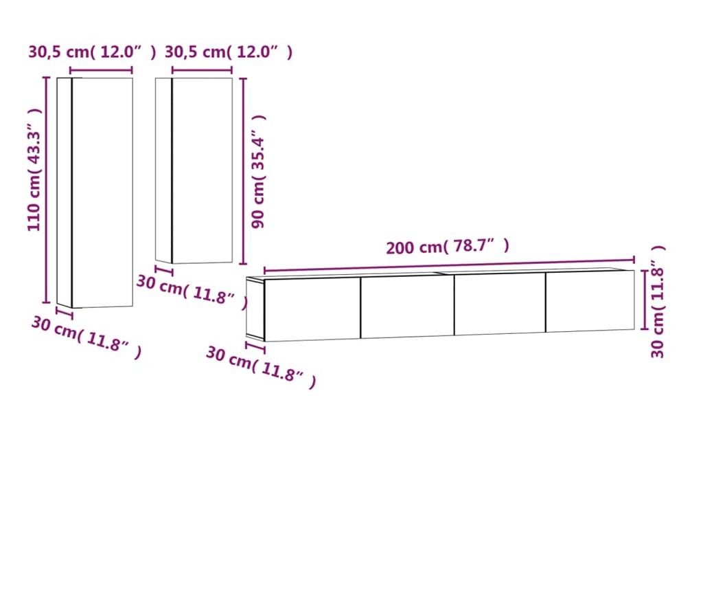 Garnitura TV ormarića, 4 komada, bijela, Konstruirano drvo - 10