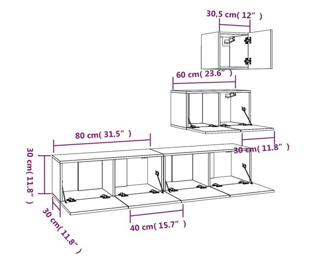 Set dulapuri TV, 4 piese, gri sonoma, lemn prelucrat