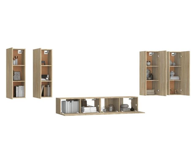 Set dulap TV, 6 piese, stejar sonoma, lemn prelucrat