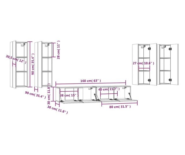 Set dulap TV, 6 piese, stejar sonoma, lemn prelucrat