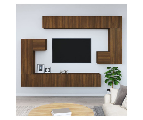 Dulap TV montat pe perete, stejar maro, lemn prelucrat