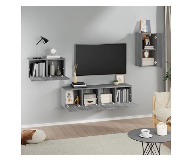 Set dulapuri TV, 4 piese, gri sonoma, lemn prelucrat
