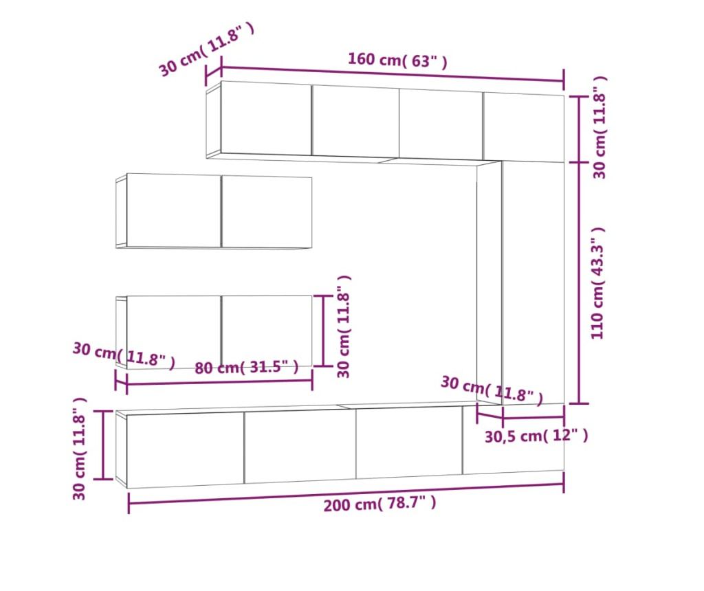 TV omarica, komplet, 7 kosov, bela, iverna plošča - 10