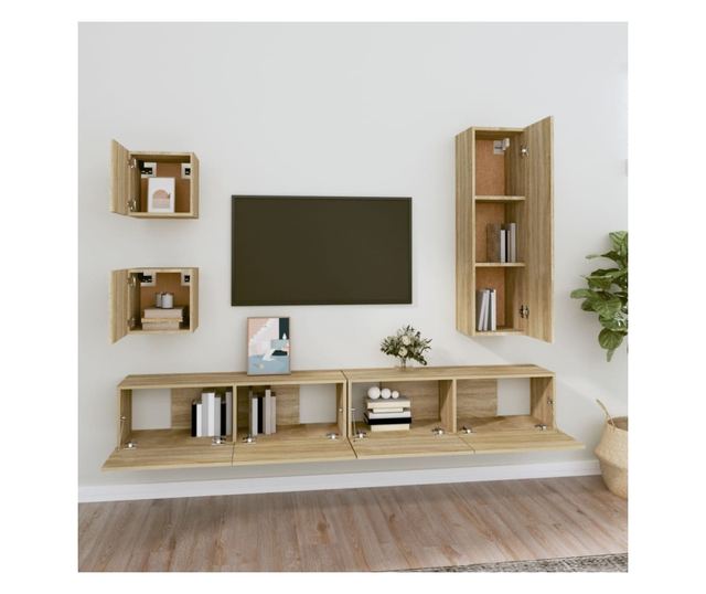 Set TV omare, 5 delov, sonomaski hrast, obdelano leso