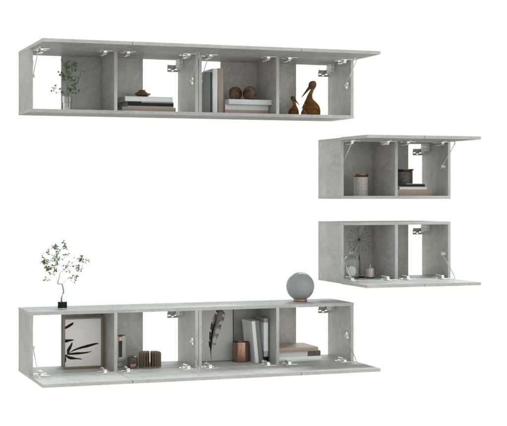 Set TV omare, 6 delov, betonsko siva, obdelano leseno - 4