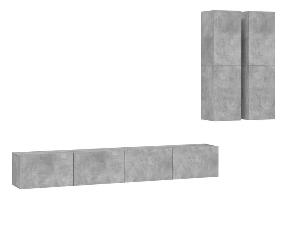 TV omarica, komplet, 4 kosi, betonsko siva, iverna plošča - 2