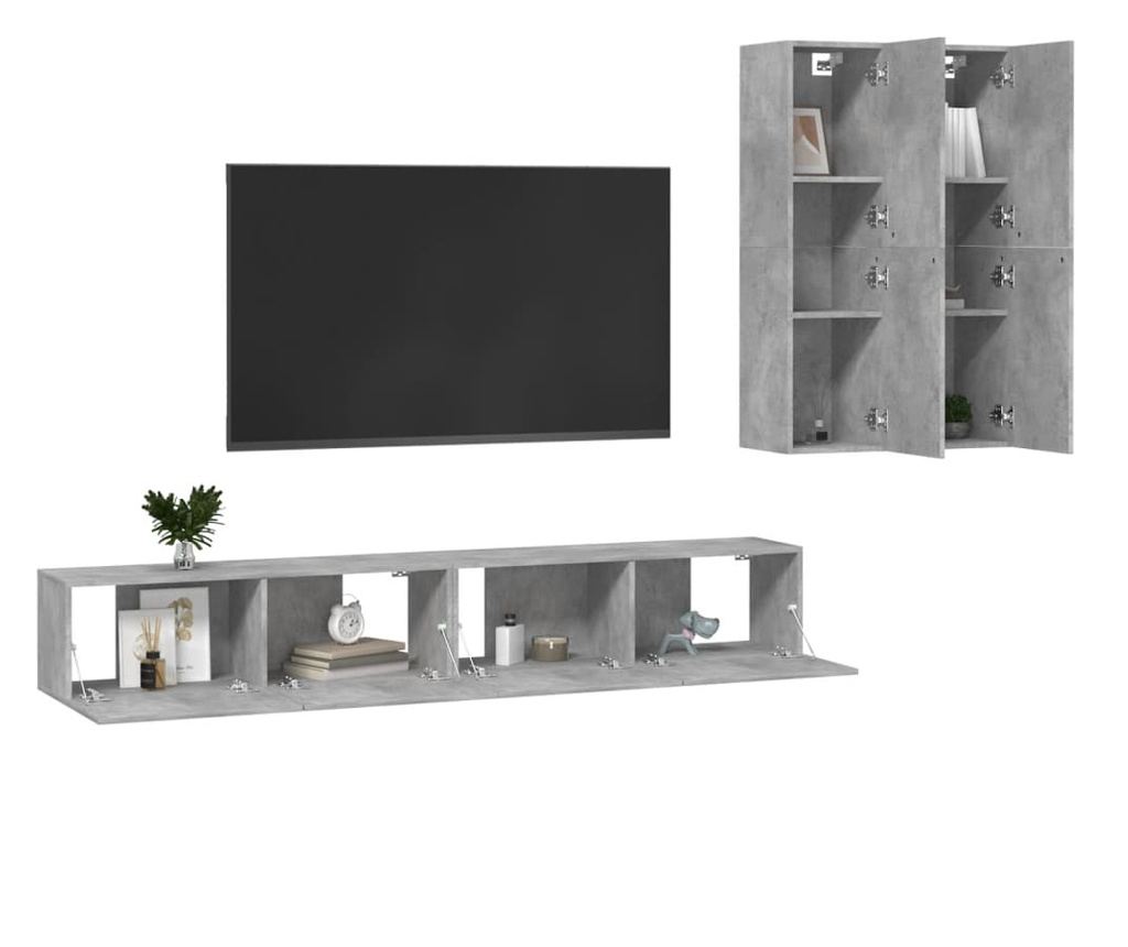 TV omarica, komplet, 4 kosi, betonsko siva, iverna plošča - 3