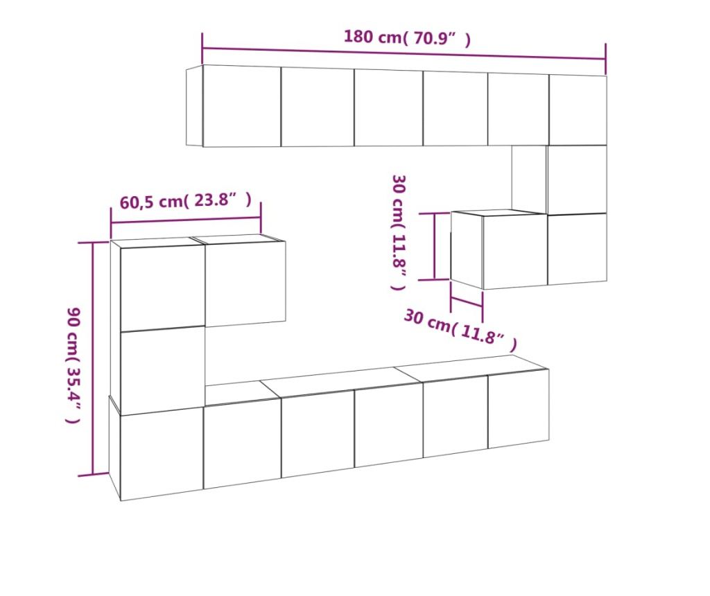 Set omar za TV, 10 kosov, siva sonoma, kompozitno leseno - 7