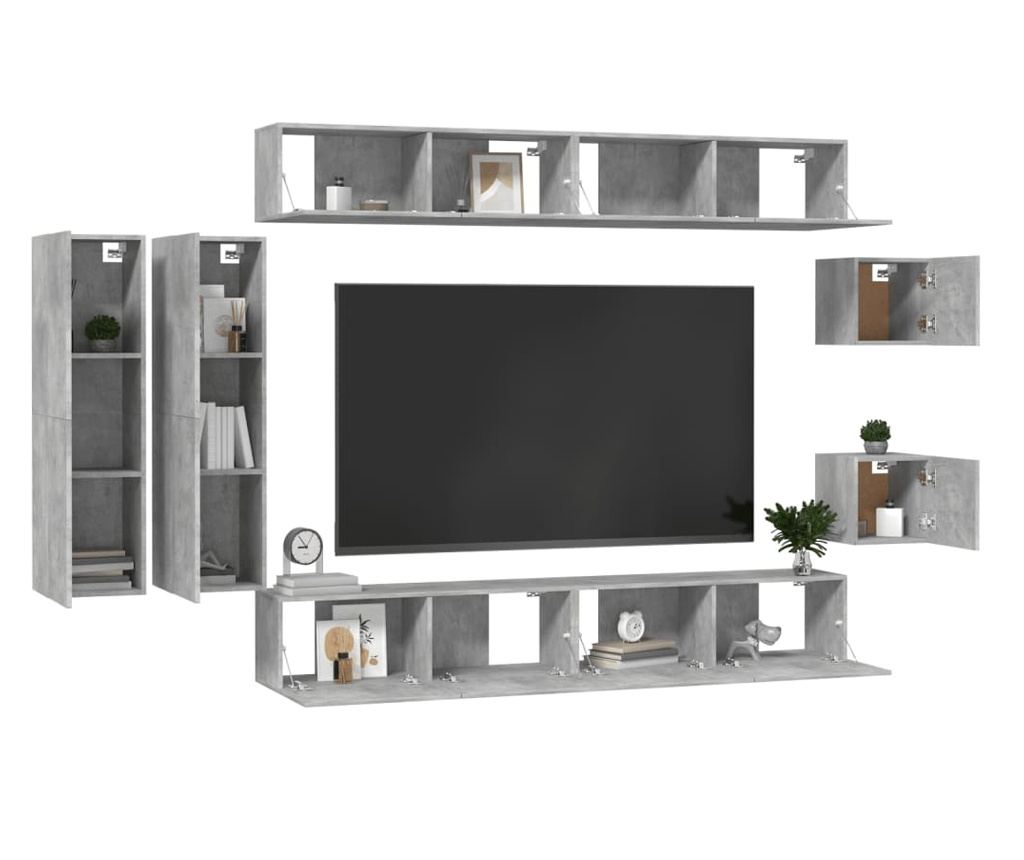 Set TV omare, 8 delov, betonsko siva, obdelano leseno - 3