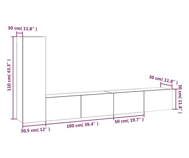 Set dulap TV, 3 piese, stejar sonoma, lemn prelucrat