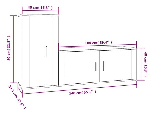 Set dulapuri TV, 2 piese, gri sonoma, lemn prelucrat