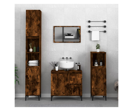 Шкаф за баня, пушен дъб, 65х33х60 см, обработено дърво