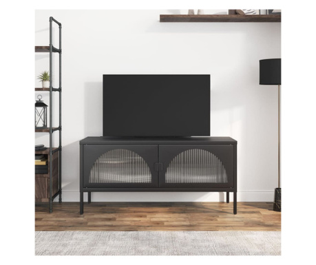 Dulap TV, negru, 105x35x50 cm, sticlă și oțel