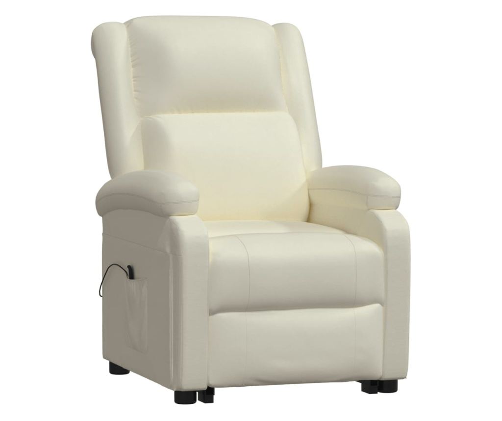 Zložljiv fotelj s dvigom, krem, ekološka usnja - 2