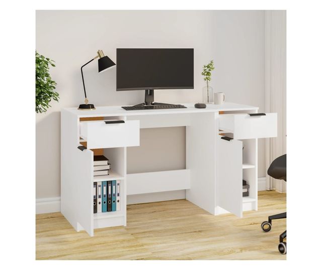 Pisarna s stransko omaro, bela, obdelano les.