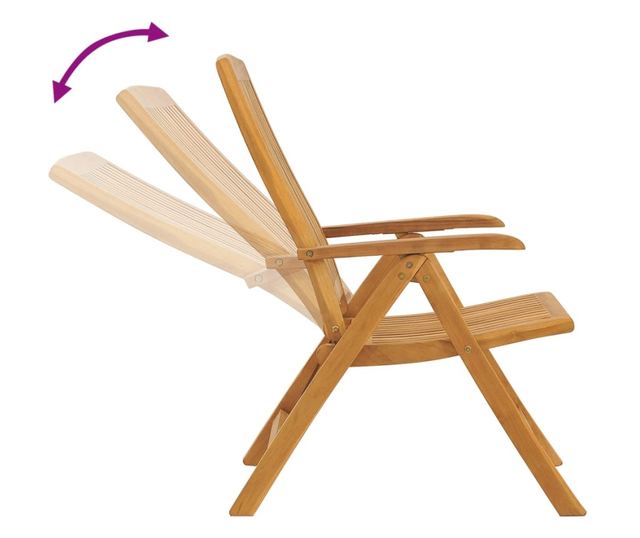 Наклоняеми градински столове с възглавници, 8 бр, тик масив