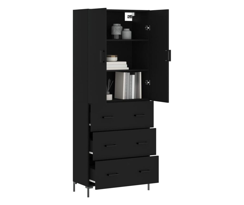 Visoka crna komoda, 69,5x34x180 cm, kompozitno drvo - 3