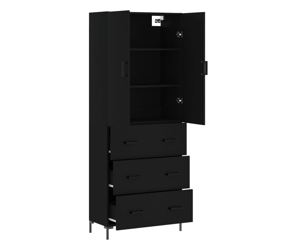 Visoka crna komoda, 69,5x34x180 cm, kompozitno drvo - 4