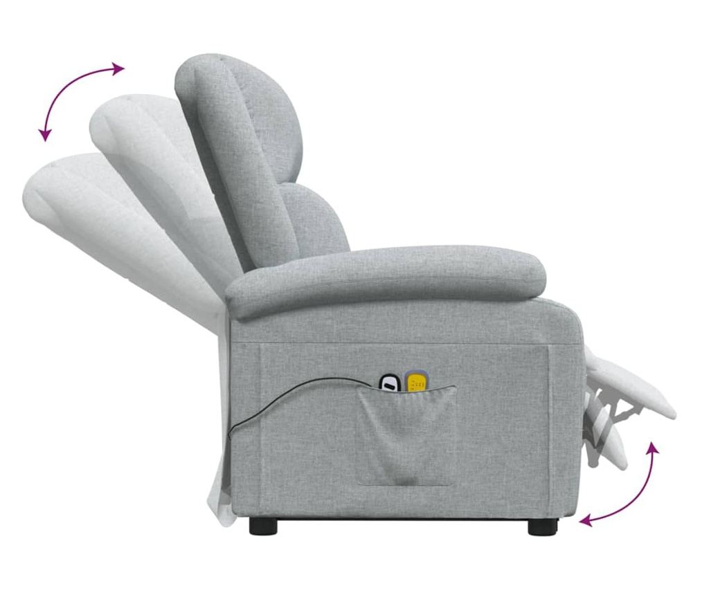 Masazni fotelj z nagibom in dvigom, svetlo siva, tekstil - 7